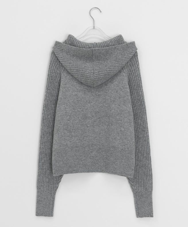 Higanne High Neck Angora Hood Knit Cardigan