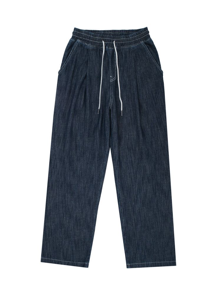 W1015 ONE TUCK LINEN BANDING PANTS_DEEP BLUE