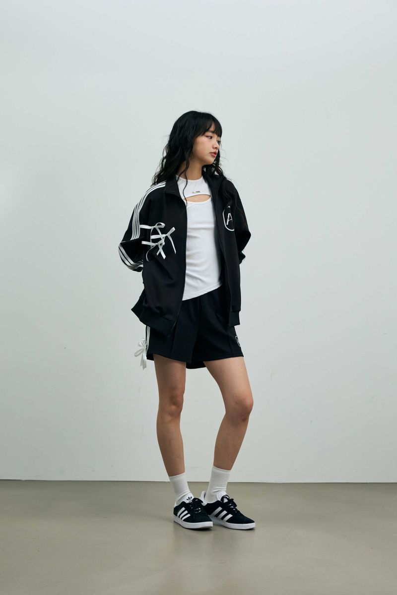 RIBBON JERSEY TRACK SHORTS PANTS / BLACK
