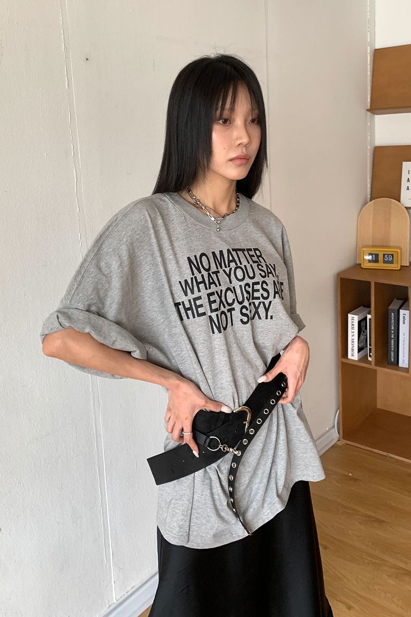 LETTERING BOXY FIT T-SHIRT - GRAY