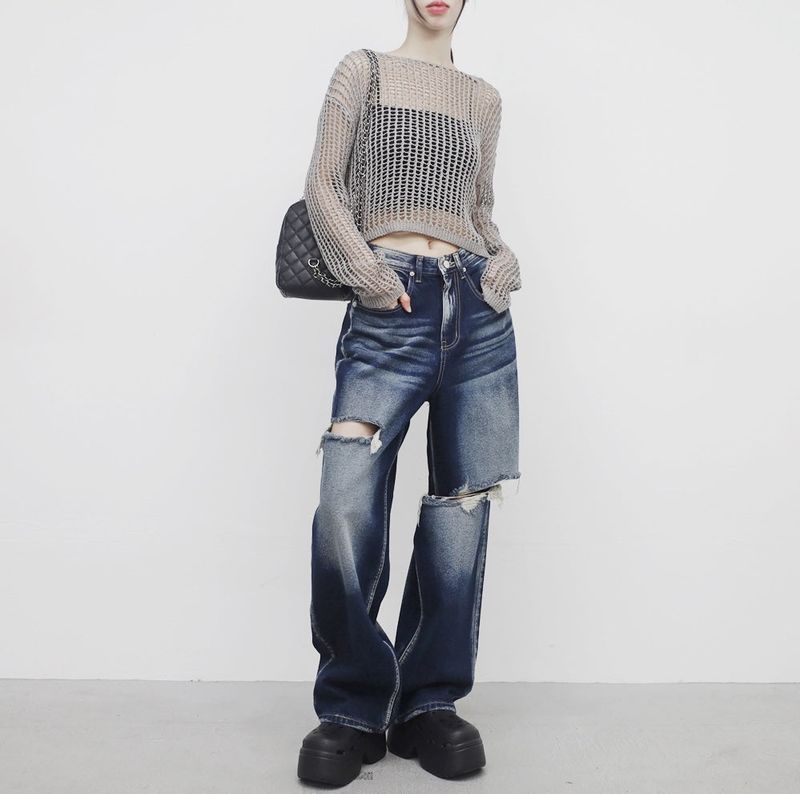 a see-through cropped knitwear