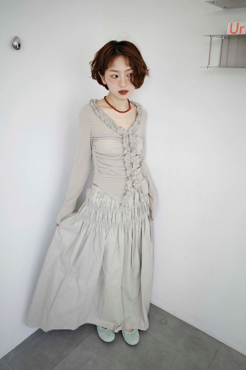 Double Shirred Leather Skirt