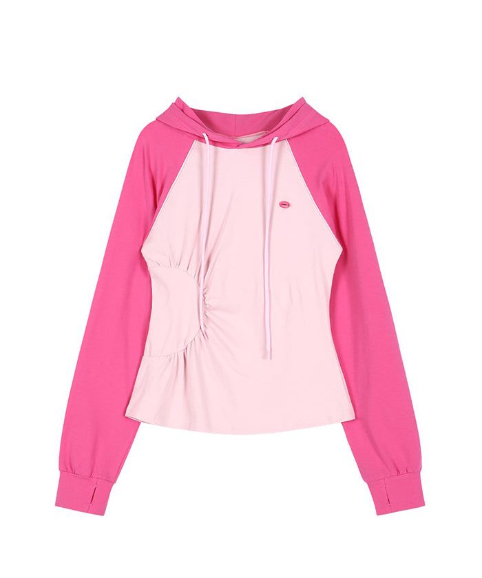 Asymmetric Ruched Hoodie (PINK)