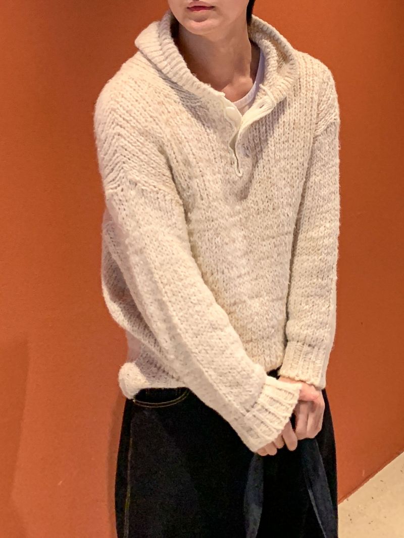 Bow henley neck hood knit
