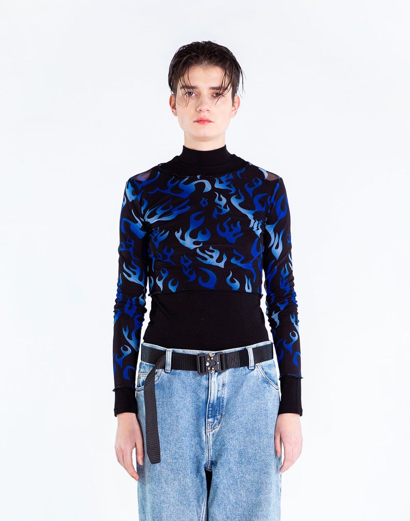 "psln" mesh top crop-pullover