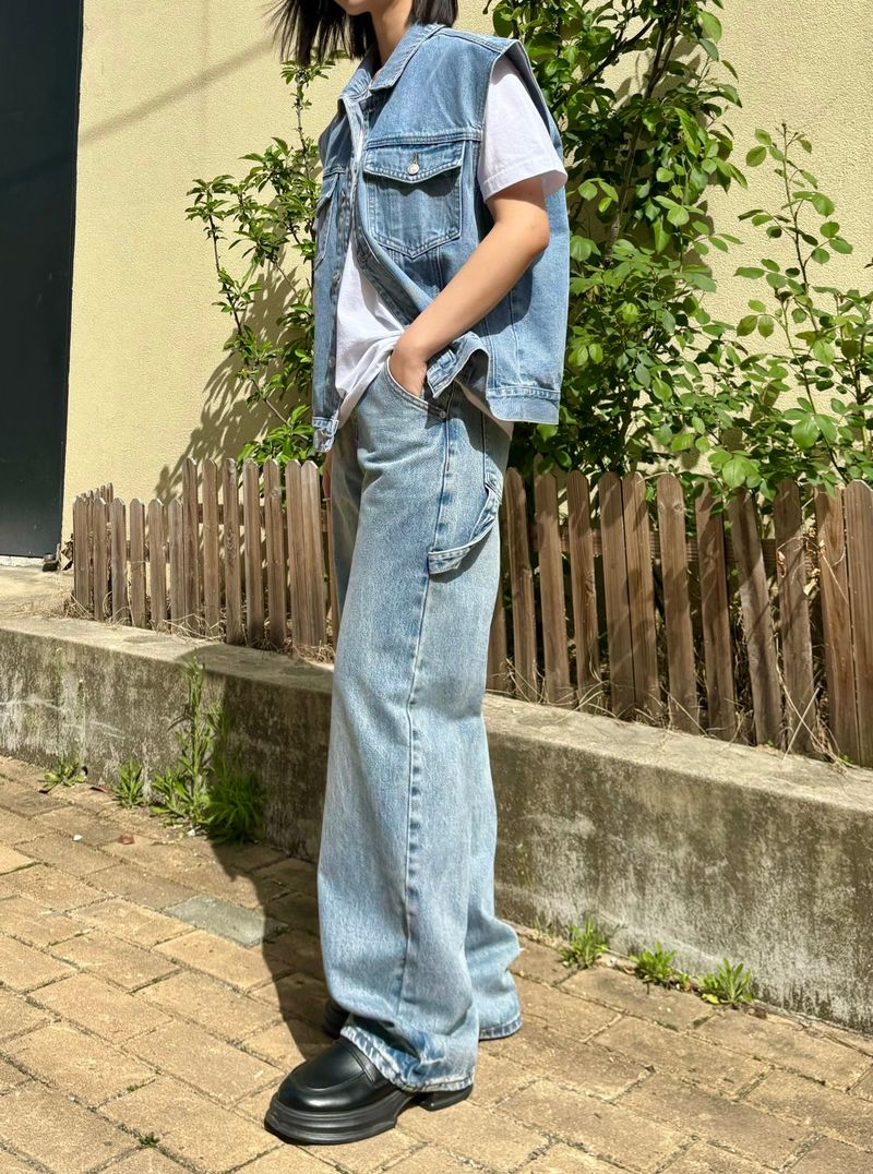 DENIM STRAP WIDE PANTS code 18105
