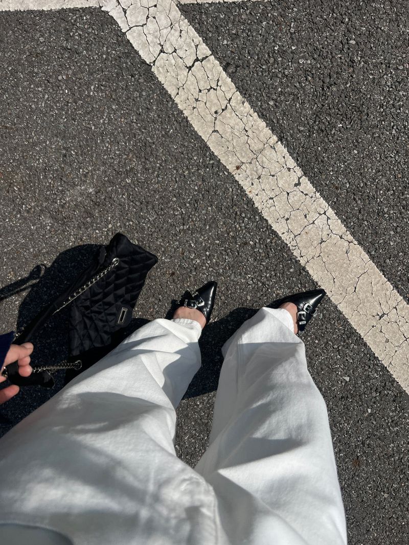Y2K Back Point X Strap Bijo Wide Loose Fit Denim Long Pants (White)