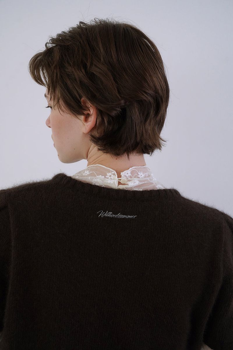 Puff raccoon half knit_brown