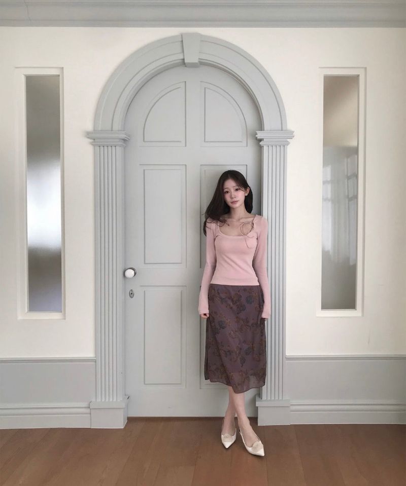 deep rose vintage chiffon midi sk