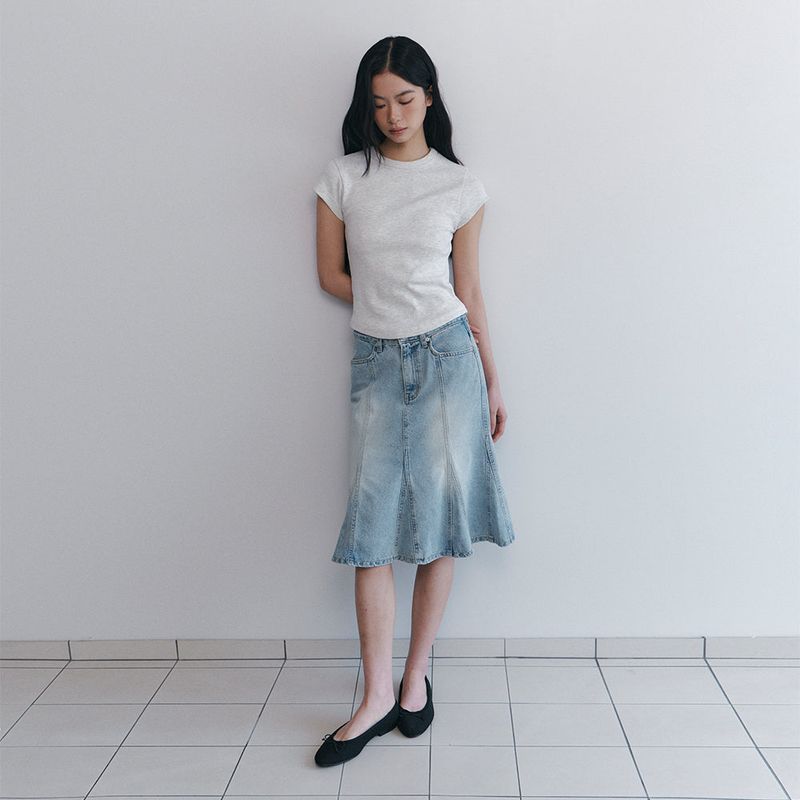 C PANEL-FLARE DENIM SKIRT_LIGHT BLUE