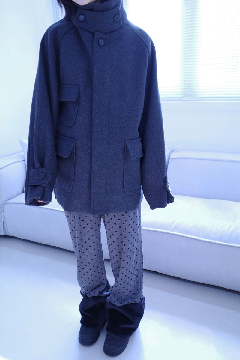 Wool balmacaan half coat