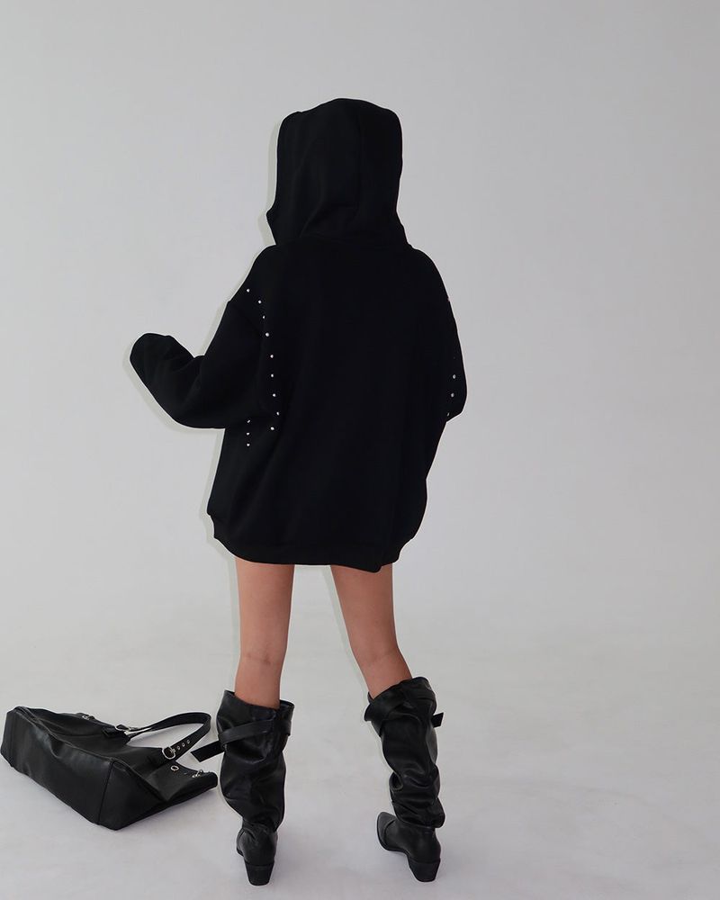 Stud-zzing Oversized High-Neck Hoodie Zip-Up