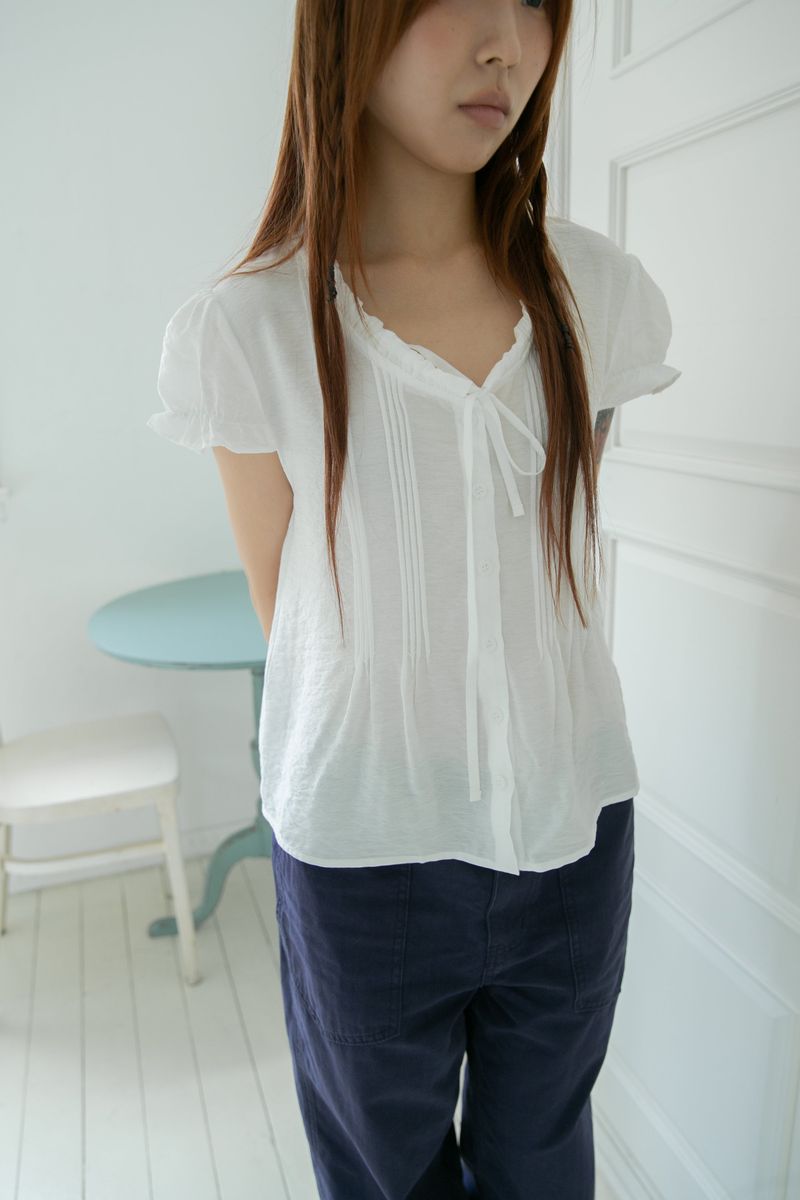 pin shirring puff half blouse(2colors)
