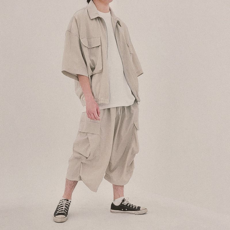 street shape shortsleeve zipup_beige