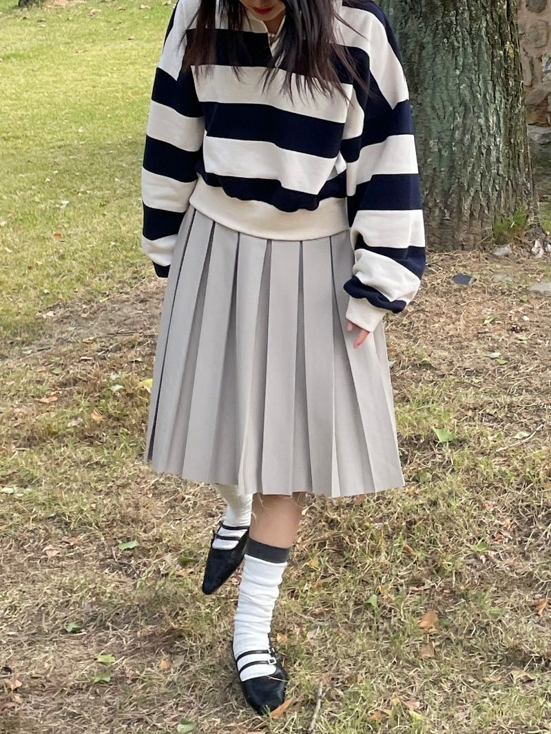 Fringe cut-out midi pleats skirt 