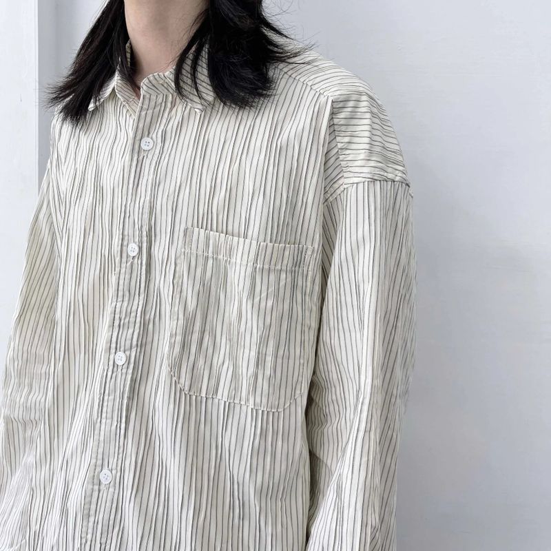 Pleated Stripe Relaxed Shirt