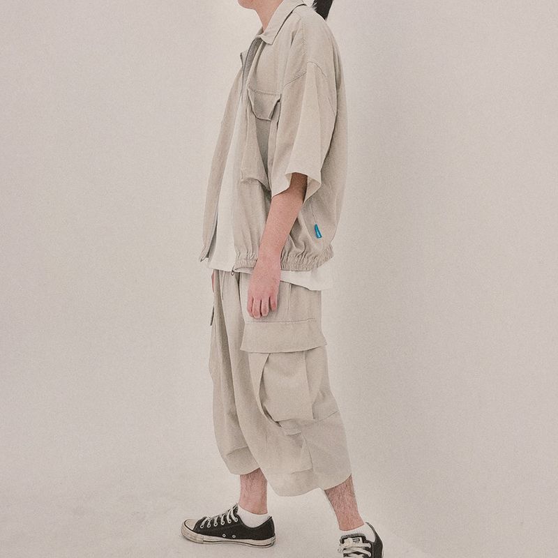 street shape shortsleeve zipup_beige