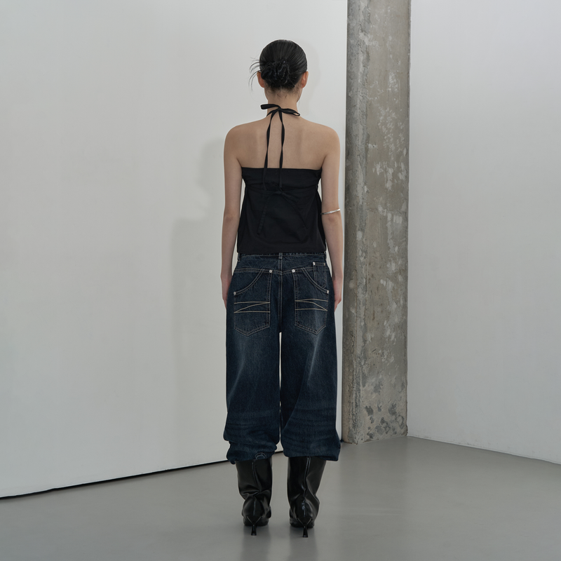 STRAP DETAIL HALTER NECK BLOUSE (BLACK)
