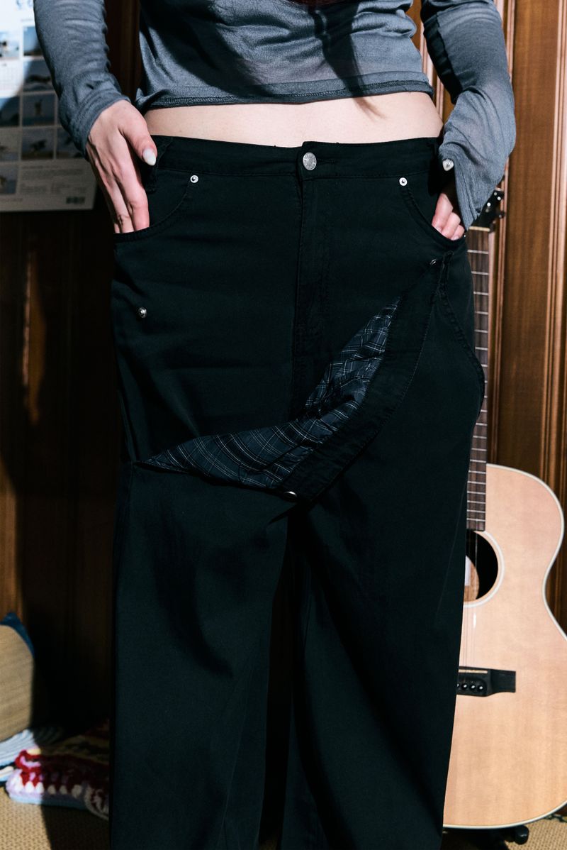Check asymmetric button wide pants