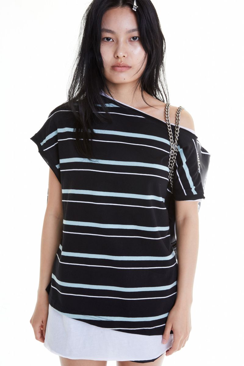 UNBALANCED STRIPED LAYERED SLEEVELESS (BLACK)