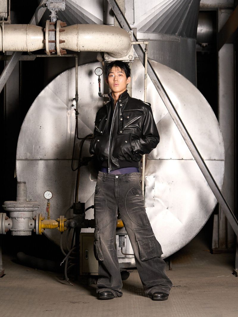 Leather Cargo 3way Jacket (Black)