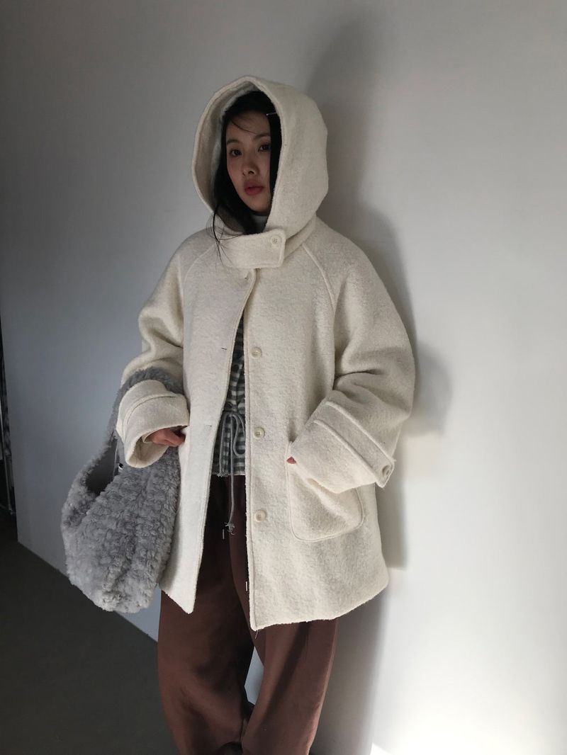 [MD Pick]Fine wool hooded half coat (2color)