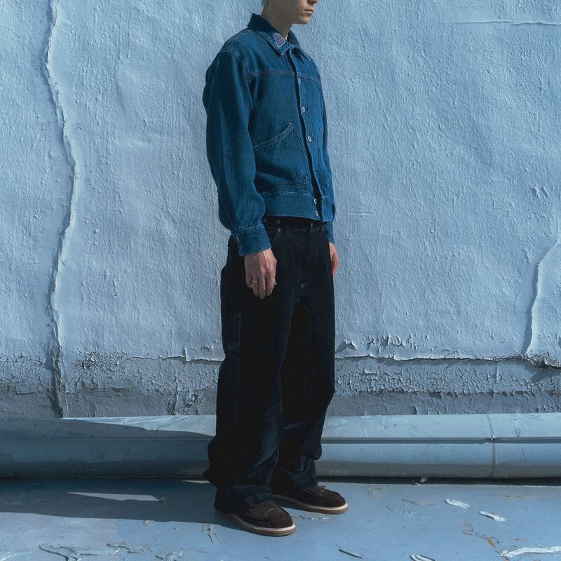 Velvet denim work pants / Dark navy
