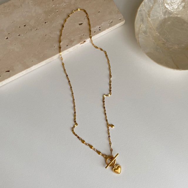 ggt Gold heart simple toggle bar necklace