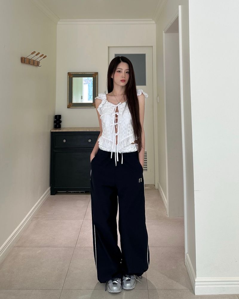 Newalrin emblem nylon wide Pants