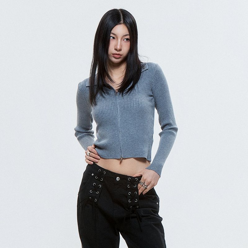 (DUC) Zip-Up Cardigan Gray