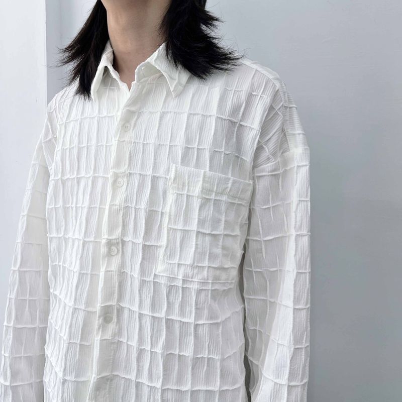 Textured Grid Crinkle Shirt