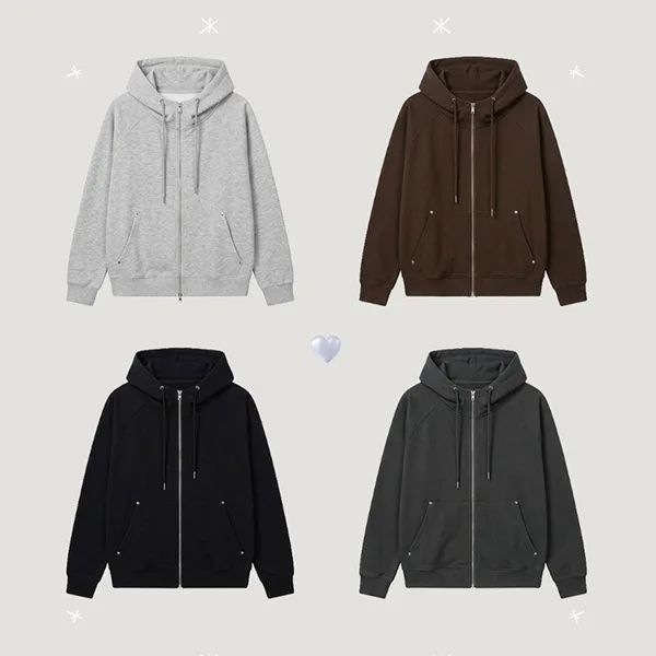 Rivet✨Point Double High Neck Two-Way Hoodie Zip-up (4 colors)