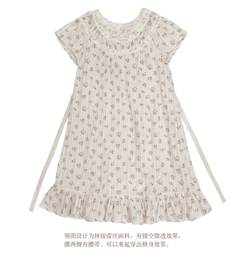rose island（ローズアイランド）の「ROSE ISLAND Goodnight Rose, a patchwork lace-up, vintage-inspired, round-neck, loose-fitting pure cotton nightgown（Dresses）」
