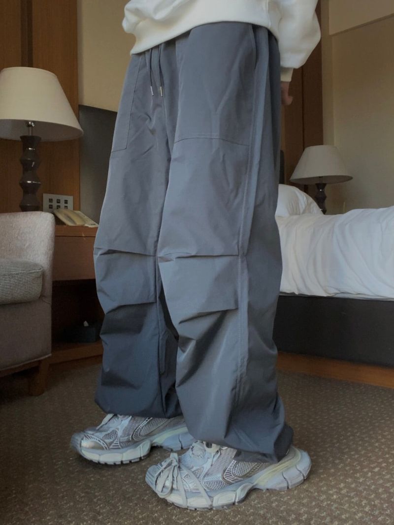 Rap string pintuck nylon pants 2C