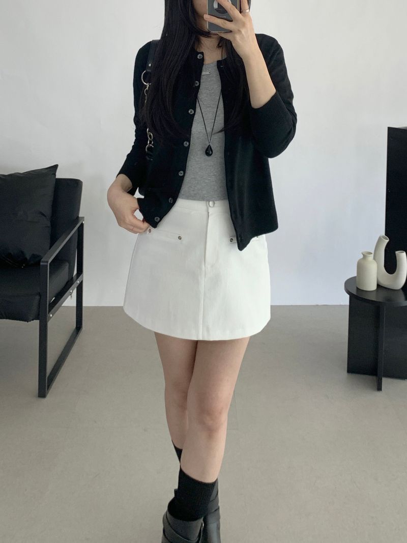Obdi Elastic Waist A-line Mini Skirt