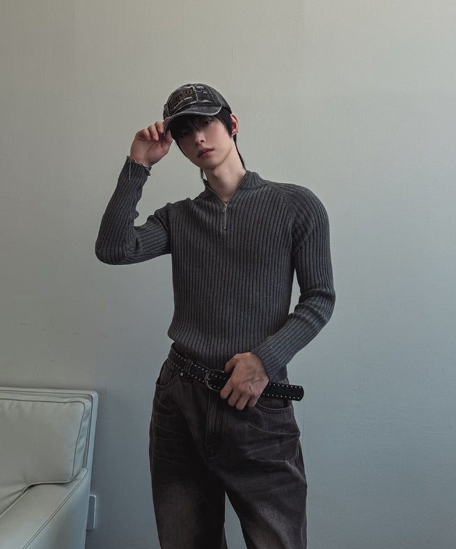 Kud Muscle Half Zip-Up ribbed Knit