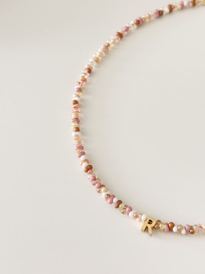 Pink Volcano Beads Initials Necklace