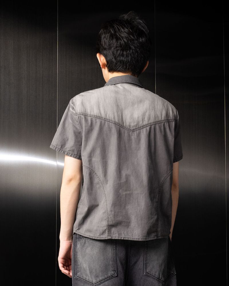 Washed Denim Half Shirt (Gray)