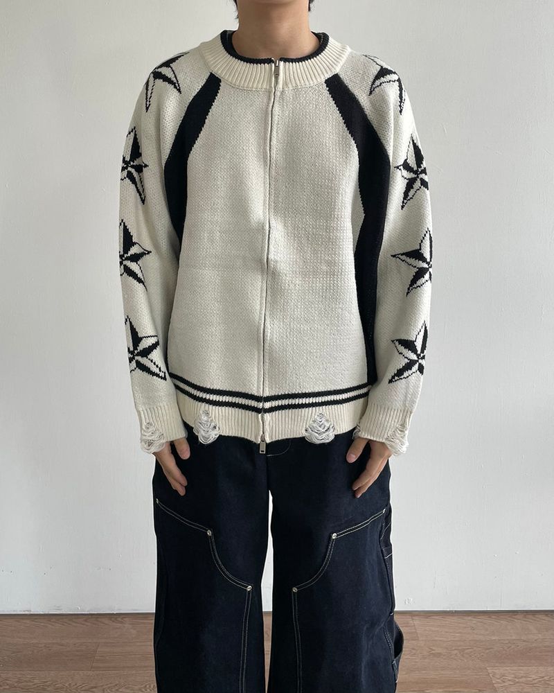 Star-printed Knitwear Zip-Up