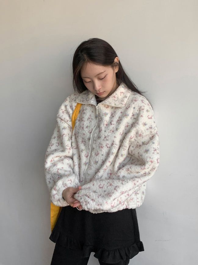 Fiola Brushed Printing Fleece Zip-Up Jumper