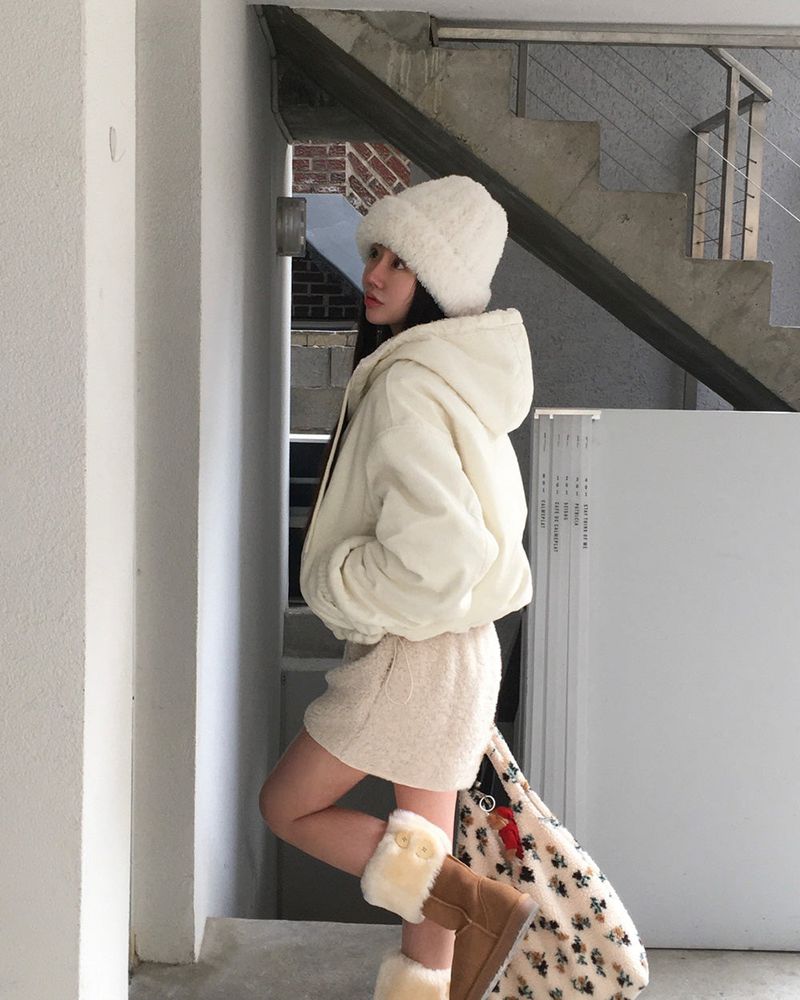 [BELLIDE MADE] Boa fleece + corduroy reversible zip-up hoodie