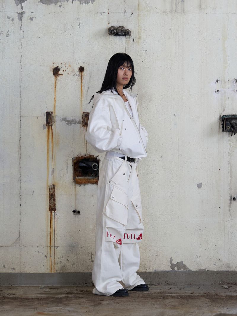 Ghost In The Shell Logo Denim Cargo Pants (White)