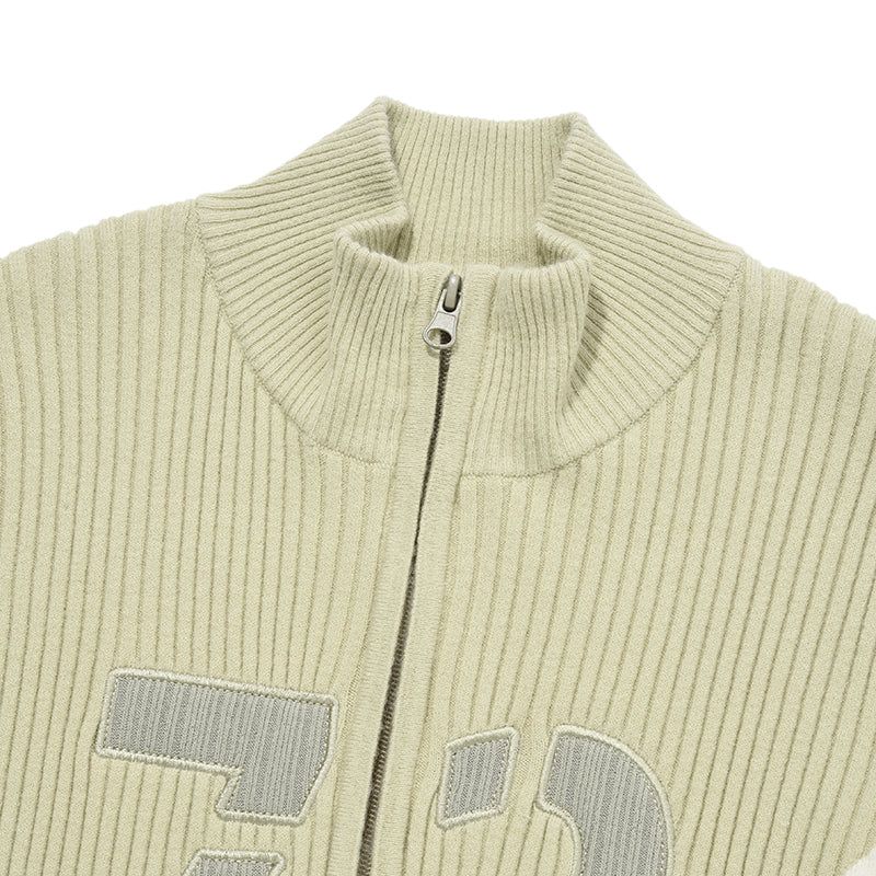 LINE POINT HIGH NECK KNIT ZIP UP [LIGHT KHAKI]