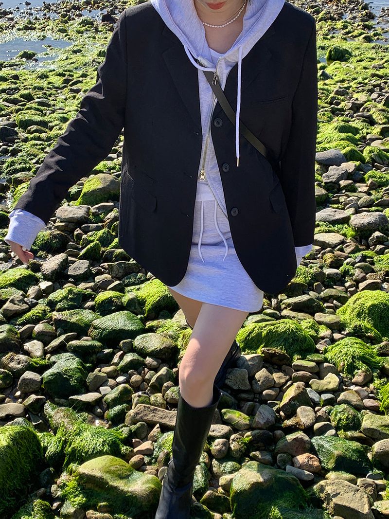 [MADE] Stern hip crop two-way hood zip-up -basic
