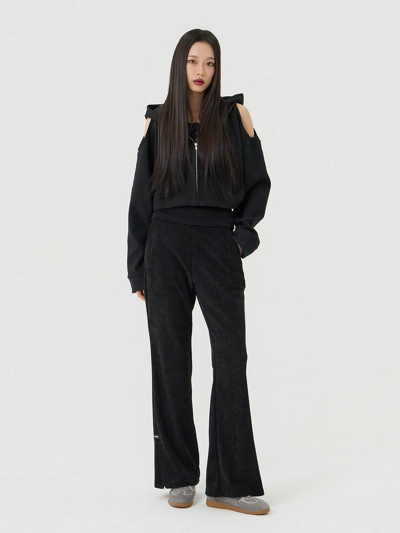 Knit cut detail bootcut Pants, Black
