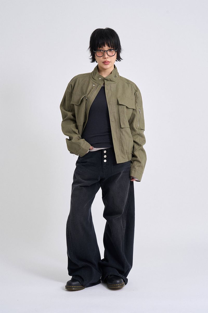 Button-fly wide denim pants