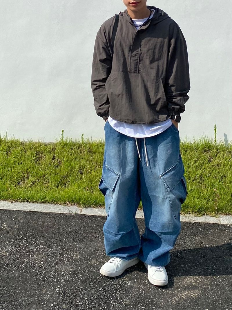 diagonal Washing balloon cargo denim pants 2C