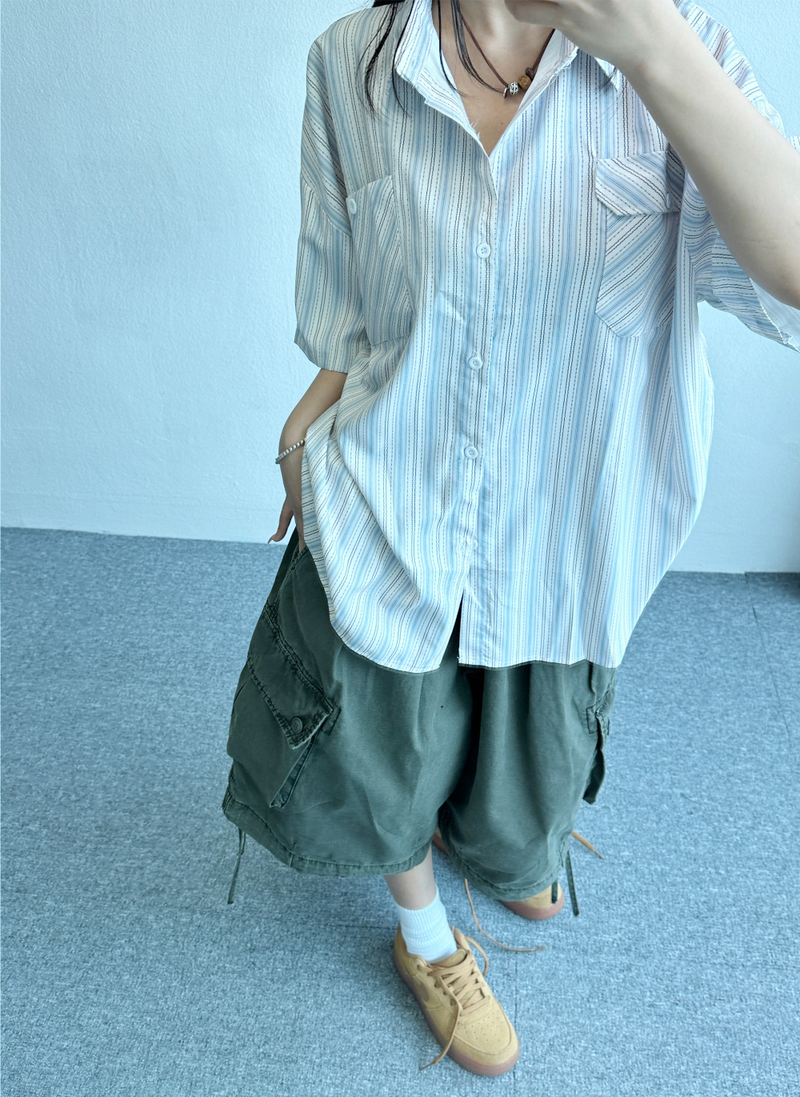 STRIPED STRIPE OVER SHIRT💚💛🤍