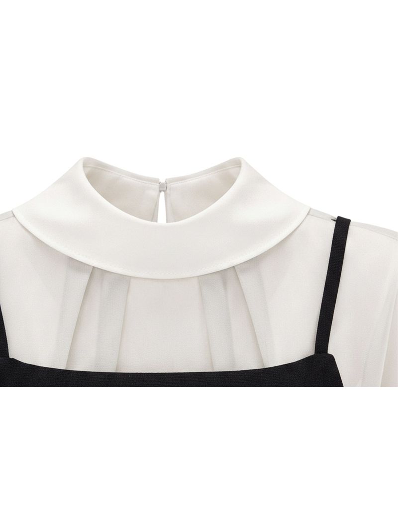 Delice Sheer Highneck Pintuck Blouse Bustier Dress Set Long Ver