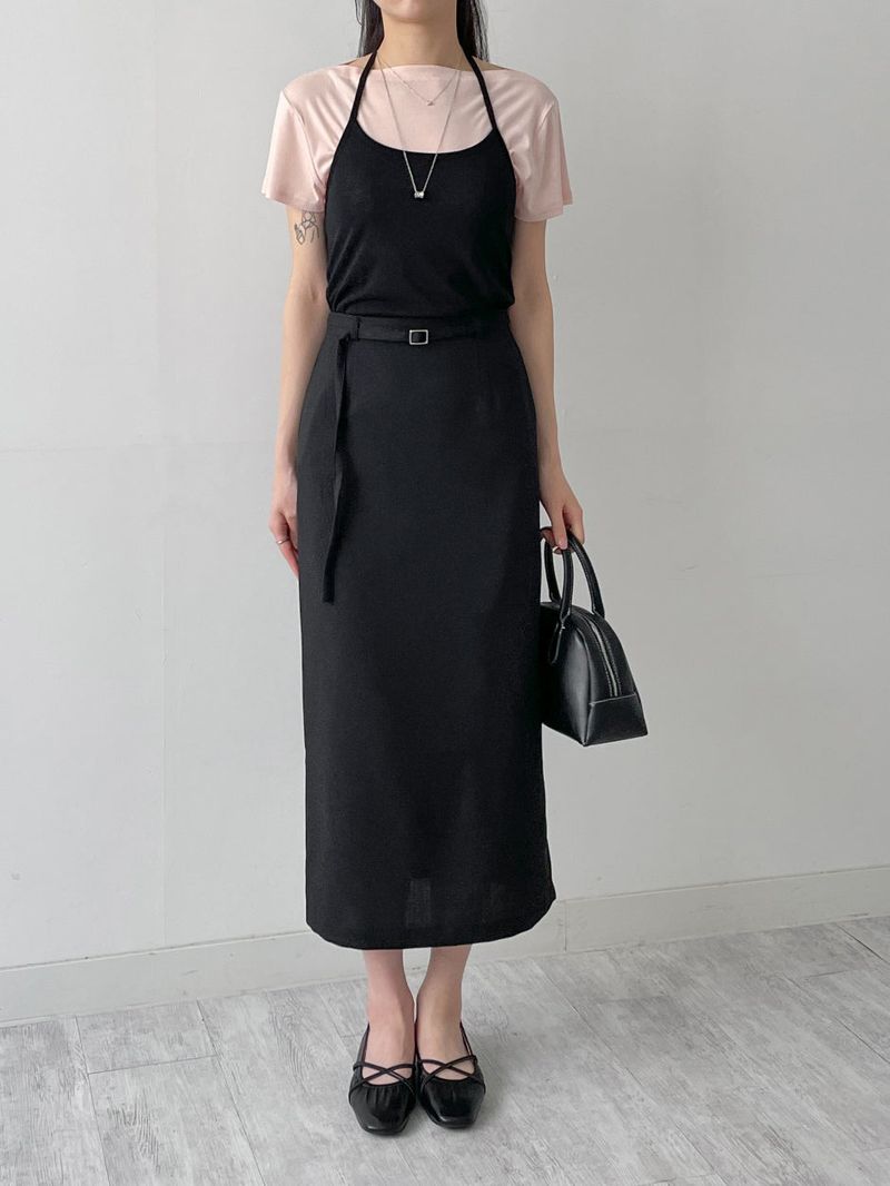 Lara Tweed Belted H-Line Long Skirt